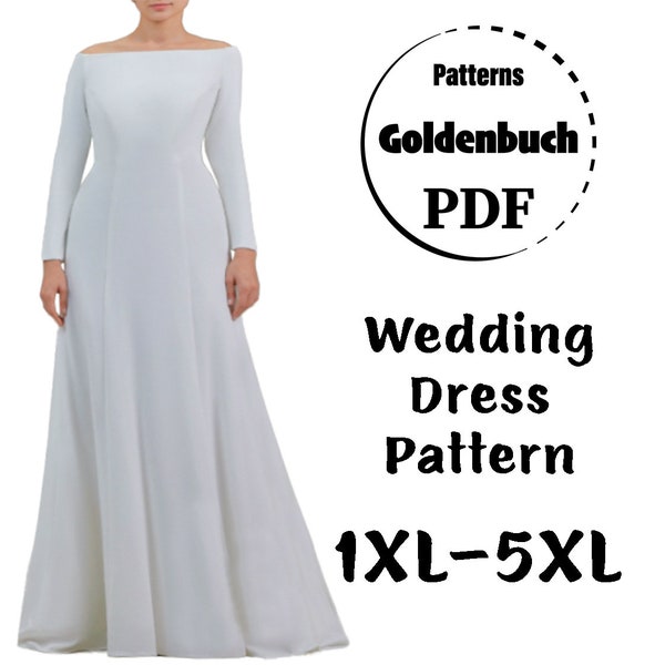 1XL-5XL Wedding Dress PDF Sewing Pattern Plus Size Meghan Bridal Gown Replica Formal Gown A-line Bridesmaids Dress Raglan Sleeve Prom Dress