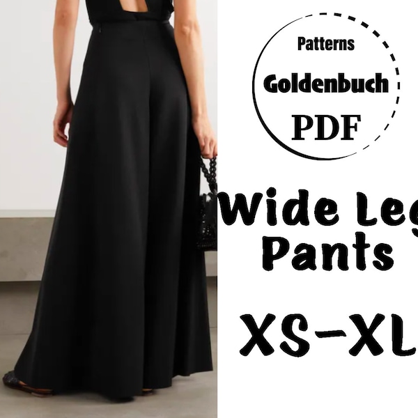 XS-XL Extra Wide Leg Pants PDF Sewing Pattern Women High Rise Trousers with Pockets A-line Palazzo Pant for Everyday or Wedding Prom Clothes