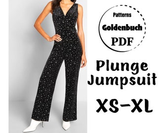 TP-XL Combinaison PDF patron de couture pantalon palazzo dans l'ensemble tailleur-pantalon décolleté en V sans manches femme tailleur-pantalon grenouillère de bal tenue de soirée vêtements