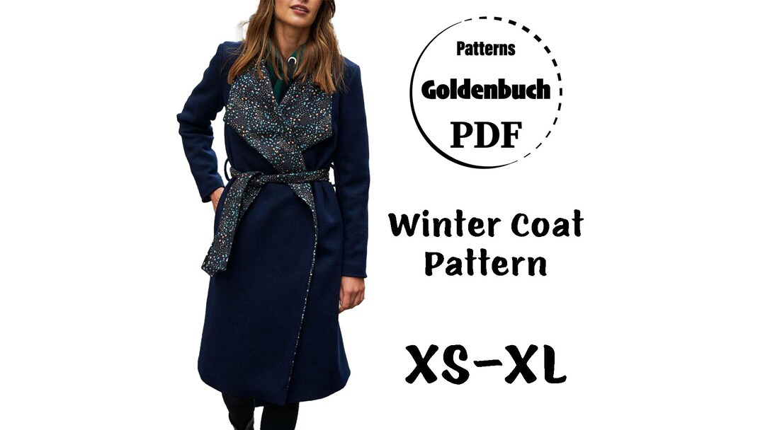 XSXL Wrap Coat PDF Sewing Pattern Shawl Collar Jacket With Long