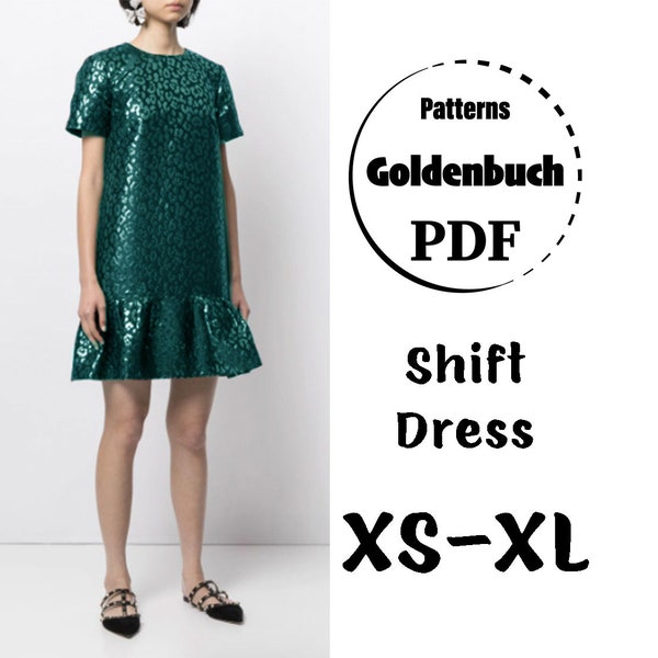 XS-XL Shift Dress PDF Sewing Pattern Short Sleeve Women Dress Mini Dress with Gathered Ruffle Simple Dress for Everyday or Cocktail Party