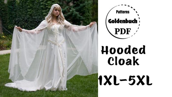 1XL 5XL Plus Size Hooded Cloak PDF Sewing Pattern Cosplay Halloween Elf Costume Long Cape With Hood Medieval Clothing Floor Length DIY Cloak Etsy