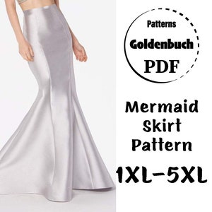 1XL-5XL Mermaid Skirt PDF Sewing Pattern Plus Size Maxi Skirt Fishtail Wedding Skirt Women Clothing Fit & Flare Bridesmaid Gown Prom Skirt