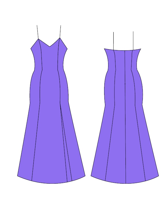 XS-XL Slip Dress PDF Sewing Pattern V-neck Cami Dress With Slit