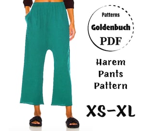 XS-XL Harem Pants PDF Sewing Pattern Elastic Waist Alibaba Trousers Women Wide Leg Pants High Waist Pants with Pockets Simple Pull On Pants