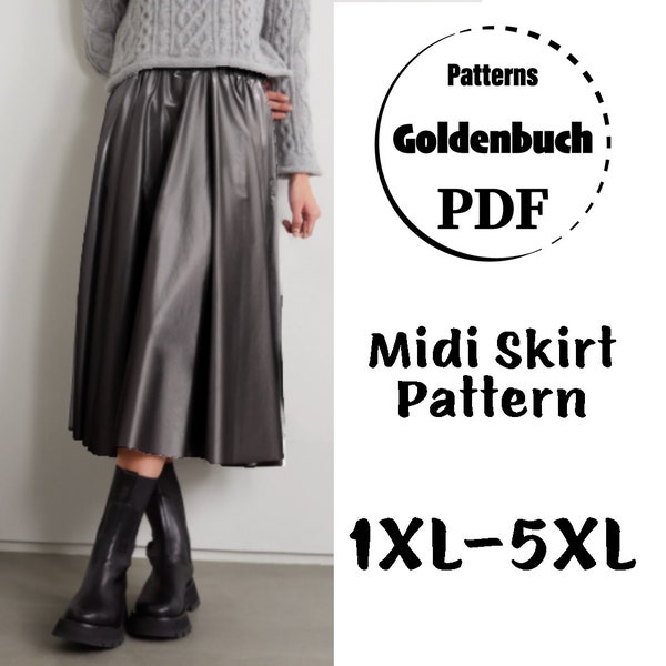 1XL-5XL Midi Skirt PDF Sewing Pattern Plus Size Skirt High Waist Women Skirt with Elastic Waistband Gypsy Skirt with Pockets Simple Clothing