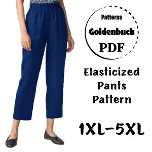 1XL-5XL Pantalon avec sac en papier PDF Patron de couture Grande taillePantalons femme Taille élastique Pantacourt avec poche Pantalon simple à enfiler en longueur