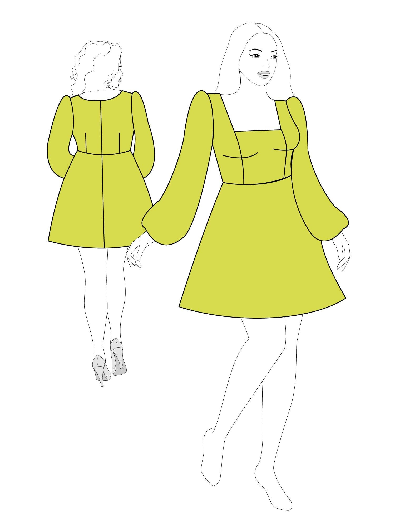 XS-XL Long Sleeve Dress PDF Sewing Pattern Short Wedding Dress | Etsy