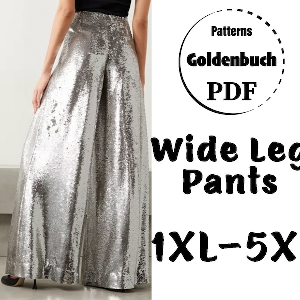 1XL-5XL Wide Leg Pants PDF Sewing Pattern Plus Size Women Trousers High Rise Palazzo Pants Wedding A-Line Separates Prom Clothes Flare Pants