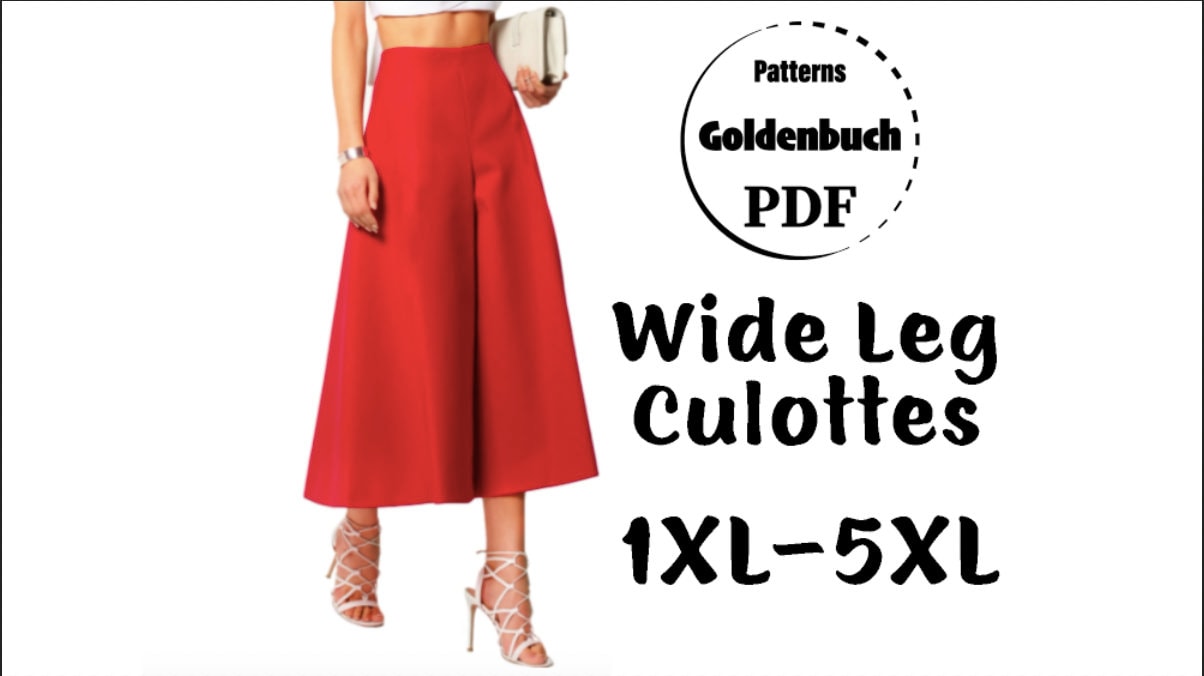 1XL-5XL Wide Leg Culottes PDF Sewing Pattern Plus Size Women 1XL-5XL Wide Leg Culottes PDF Sewing Pattern Plus Size Women