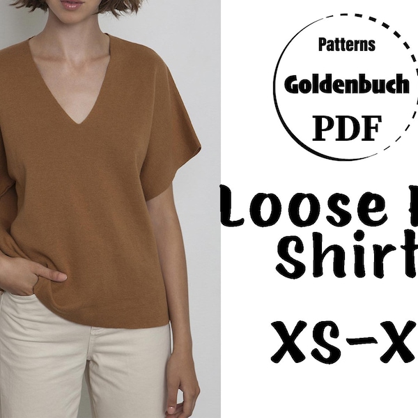 XS-XL Oversized Top PDF Sewing Pattern Loose Fit Shirt Short Sleeve Top Hip Length Shirt Minimalist Women Work Clothes Sewing for Beginner