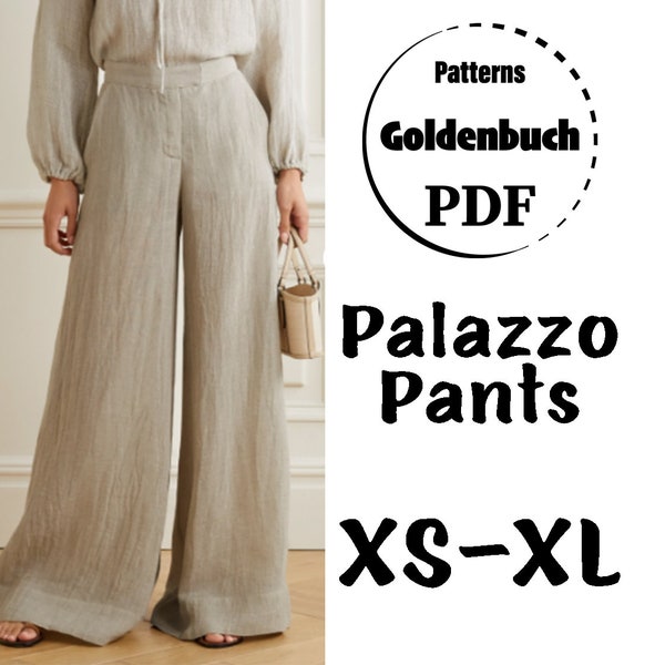 XS-XL Palazzo Pants PDF Sewing Pattern Wide Leg Trousers Loose Fit High Waist Pants with Pockets Women Pants Print at Home Clothing Patterns