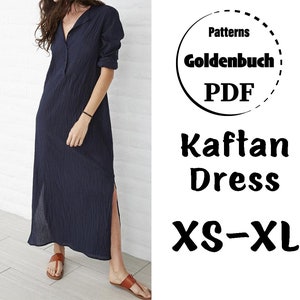 XS-XL Kaftan Dress PDF Sewing Pattern Long Sleeve Oversized Dress Loose Fit Buttoned Dress Basic Women Clothes Beach Wear Outfit Summer Gown