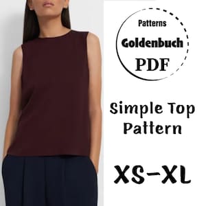 XS-XL Shell Top PDF Sewing Pattern Sleeveless Women Shirt Loose Fit Simple Blouse Basic Clothing for Work Easy-Sew Top for Layering