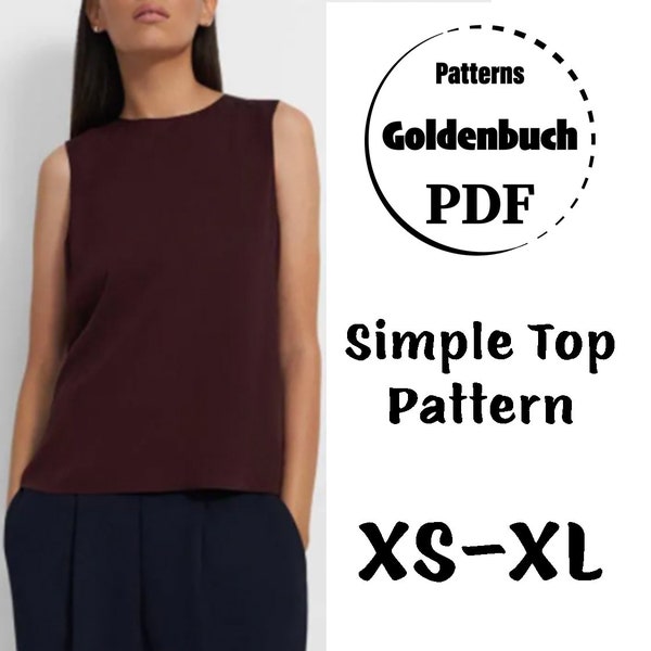 XS-XL Oberteil PDF Schnittmuster ärmellos Frauen Shirt Loose Fit einfache Bluse Basic Kleidung für Arbeit Easy-Sew Top for Layering