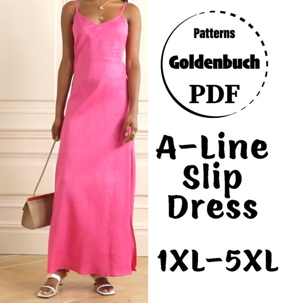 1XL-5XL Maxi Slip Dress PDF Sewing Pattern V Neck Plus Size Cami Dress Basic Women Clothes Simple Summer Outfit Wedding Cami Beachwear Dress