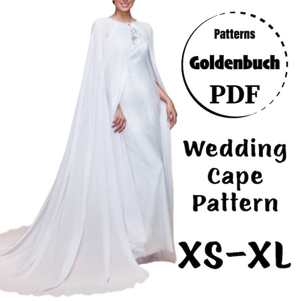 XS-XL Wedding Cape with Train PDF Sewing Pattern Winter Bridal Gown Medieval Outfit Elf Costume Floor Length Cloak for Men and Women Cosplay