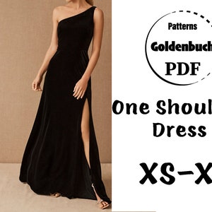 XS-XL One Shoulder Dress PDF Pattern Wedding Gown Aline Prom Dress  Open Shoulder Bridesmaid High Slit Dress Evening Gown Formal Velvet Gown