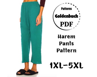 1XL-5XL Harem Pants PDF Sewing Pattern Plus Size Elastic Waist Trousers Women Wide Leg Pants High Waisted Pants Alibaba Pull On Pants