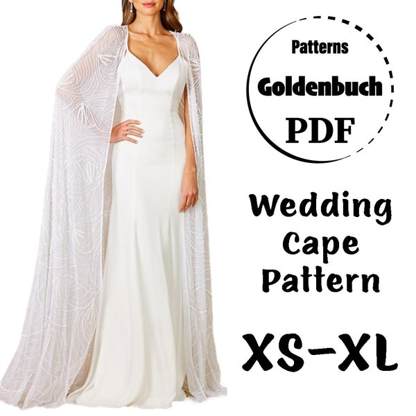 XS-XL Wedding Cape PDF Sewing Pattern Open Front Winter Bridal Gown Medieval Outfit Elf Costume Floor Length Cloak for Men and Women Cosplay