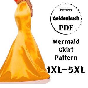 1XL-5XL Fishtail Skirt with Train PDF Sewing Pattern Plus Size Mermaid Skirt Maxi Bridesmaid Separates Fishtail Prom Gown Long Formal Skirt