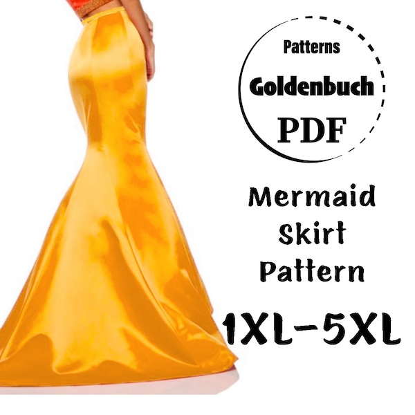 1XL-5XL Fishtail Skirt with Train PDF Sewing Pattern Plus Size Mermaid Skirt Maxi Bridesmaid Separates Fishtail Prom Gown Long Formal Skirt