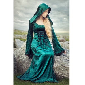 pdf sewing pattern for hooded renaissance dress with long sleeves