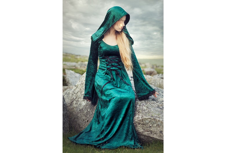 pdf sewing pattern for hooded renaissance dress with long sleeves