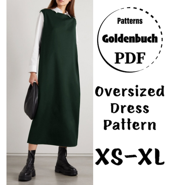 XS-XL Oversized Maxi Dress PDF Sewing Pattern Shift Dress Drop Shoulder Loose Fit Dress Basic Women Clothing Minimalist Outfit Easy Sew Gown