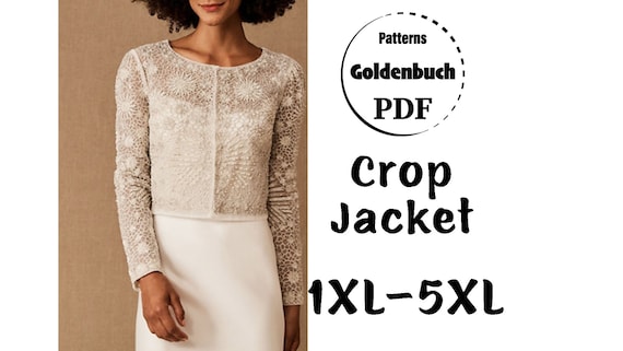 1XL-5XL Crop Jacket PDF Pattern Long Sleeve Plus Size Bolero Waist Length  Wedding Jacket Women Clothes Office Outfit Short Evening Cape 