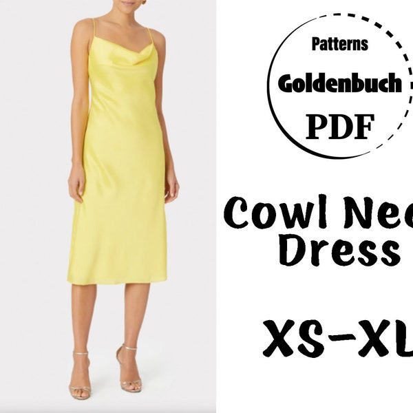 XS-XL Cowl Slip Dress PDF Sewing Pattern Summer Midi Dress Simple Wedding Gown Aline Prom Dress Below Knee Women Clothes Bias Cut Cami Dress