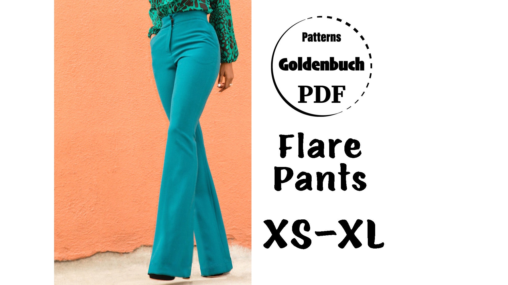 XS-XL Flared Pants PDF Sewing Pattern Bell Bottom Trousers Women High…