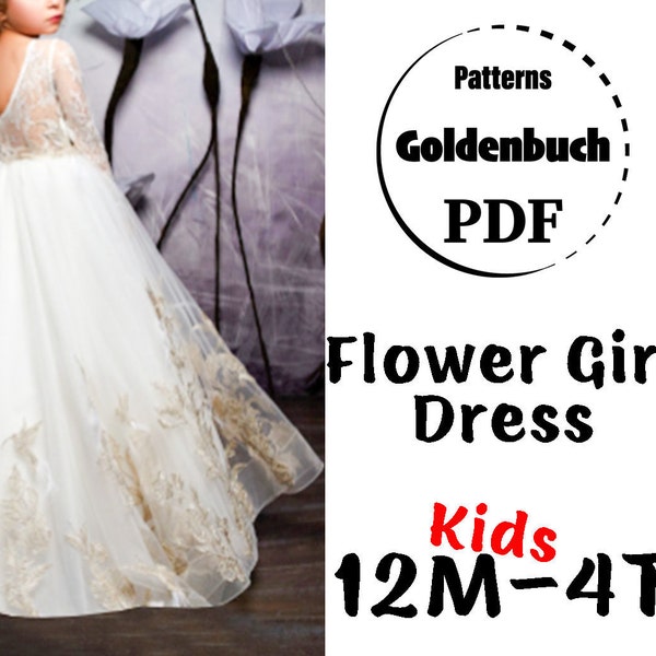 12M-4T Flower Girl Dress PDF Sewing Pattern Long Sleeve Kids Dress Maxi Tutu Dress for Children Birthday Party or Photoshoot Toddler Clothes