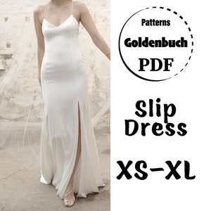 XS-XL Slip Dress PDF Sewing Pattern V-neck Cami Dress With Slit