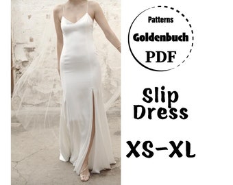 XS-XL Slip Dress PDF Sewing Pattern V-Neck Cami Dress with Slit Simple Wedding Gown Prom Mermaid Dress Simple Summer Outfit Maxi Cami Dress