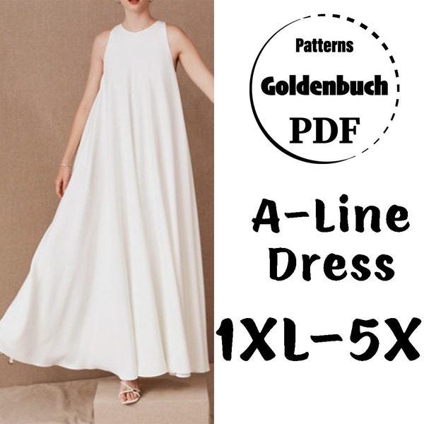 1XL-5XL A-Line Dress PDF Pattern Plus Size Loose Fit Dress Oversized Maternity Kaftan Long Wedding Gown Minimalist Women Evening Clothes