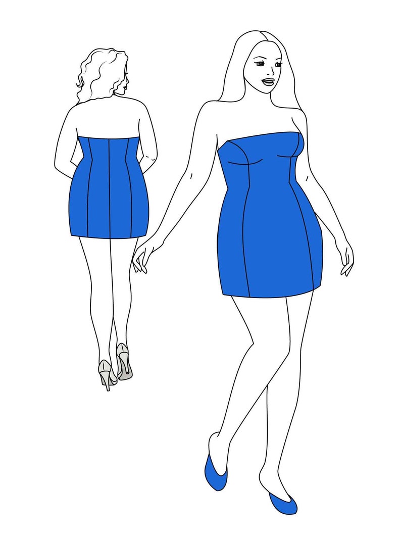 XSXL Strapless Dress PDF Sewing Pattern Prom Mini Dress Etsy