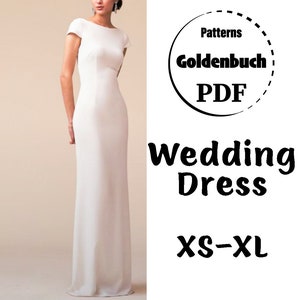 XS-XL A-Line Wedding Dress PDF Sewing Pattern Short Sleeve Sheath Bridesmaid Dress Slim Fit Prom Gown Formal Maxi Dress Long Evening Outfit