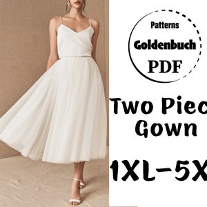 1XL-5XL Zweiteiler Kleid PDF Schnittmuster Hochzeitskleid Übergröße Erwachsene Tutu Rock & Cami Top Abendkleid Brautjungfer Kleid Tee Länge Rock