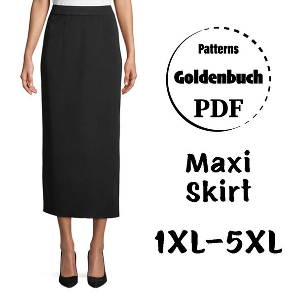 1XL-5XL Jupe longue PDF Patron de couture Jupe taille haute grande taille Jupe droite tissée Femme Vêtements basiques pour débutant Jupe de bureau