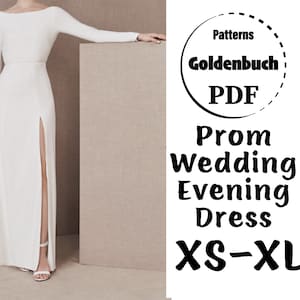 XS-XL Wedding Dress  PDF Sewing Pattern Bridal Gown with High Slit Long Sleeve Bridesmaid Outfit Prom Gown Maxi Formal Dress Evening Outfit