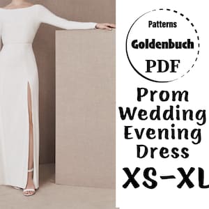 XS-XL ウェディングドレス PDF 縫製パターン ハイスリット入りブライダルガウン 長袖 ブライズメイド衣装 プロムガウン マキシフォーマルドレス イブニング衣装