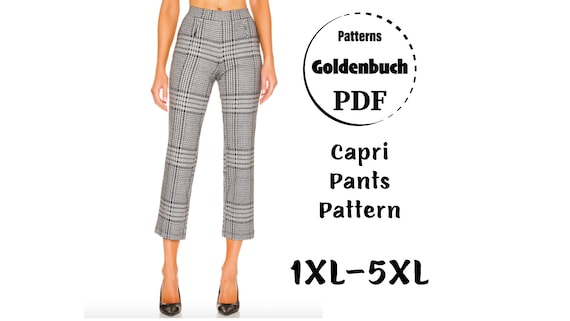 1XL-5XL Capri Pants PDF Sewing Pattern Plus Size High Waist Women Trousers  High Rise Fitted Pants With Side Seam Pocket Basic Office Clothes 