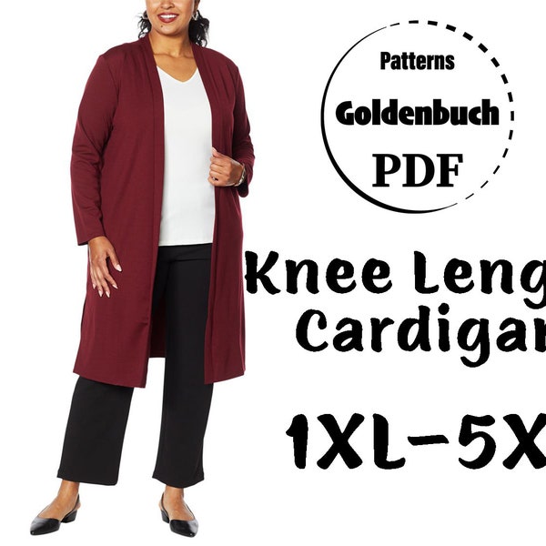 1XL-5XL Plus Size Cardigan PDF Sewing Pattern Long Sleeve Duster Open Front Jacket Plunge Neck Women Clothes DIY Basic Maternity Outfit
