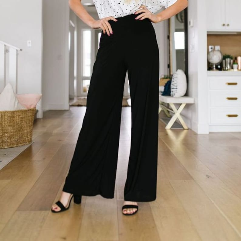 XS-XL Palazzo Pants PDF Sewing Pattern Wide Leg Trousers Loose Fit High Waist Pants with Pockets Women Pants Print at Home Clothing Patterns image 2