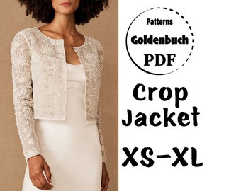 XS-XL Crop Jacket PDF Sewing Pattern Long Sleeve Bolero Waist Length Wedding Jacket Minimalist Women Clothes Office Outfit Evening Cape