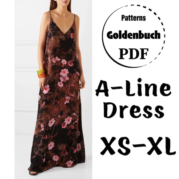 XS-XL A-Linie-Kaftan-Kleid, PDF-Schnittmuster, lockere Passform, V-Ausschnitt-Kleid, übergroßes Umstandsoutfit, minimalistisches Abendkleid, Damenkleidung