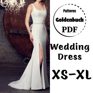 XS-XL Wedding Dress PDF Sewing Pattern High Slit Bridal Gown with Train Bridesmaid Dress Low Back Prom Gown Formal Gown Mermaid Evening Gown