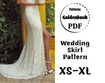 XS-XL Wedding Skirt PDF Sewing Pattern High Slit Sheath Maxi Skirt with Train Bridal Separates Women Formal Clothing Mermaid Skirt Prom Gown