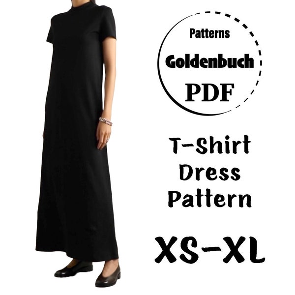 XS-XL Maxi Shirt Dress PDF Sewing Pattern Loose Fit Simple Dress Short Sleeve Dress Oversized Knit Dress Basic Women Clothes Jersey Tunic